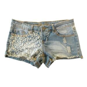Revolution by Revolt Juniors Animal Blue Denim Raw Hem Cut Off Shorts Size 3